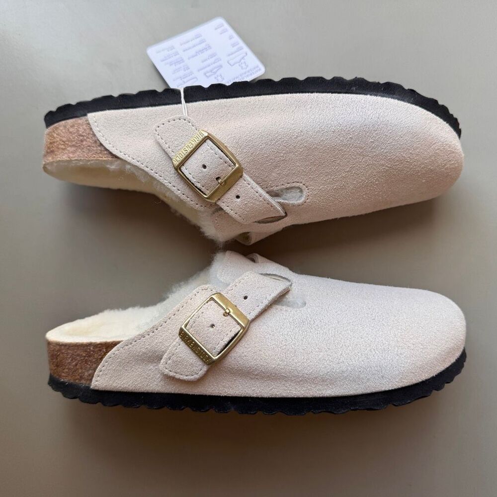 NEW Birkenstock Boston Shearling Clogs Slip On Womens 38EU / 7US Antique White - Picture 7 of 13